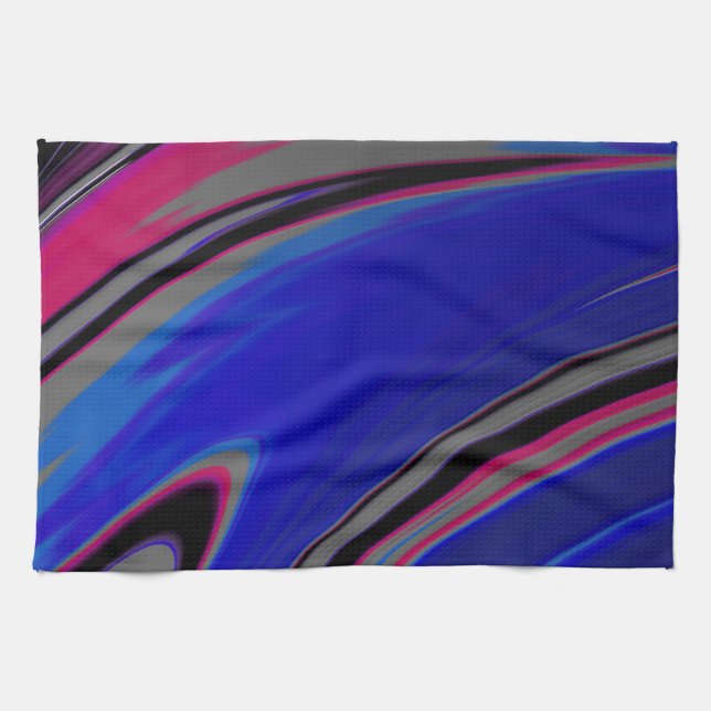 Colourful Blue Grey Magenta Fractal Swirl Tea Towel (Horizontal)