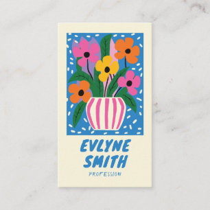 Colourful Blue Handwritten Drawn Retro Funky Flora Business Card