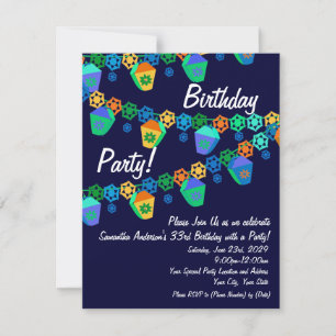 Colourful Blue Lanterns Birthday Party Invitation