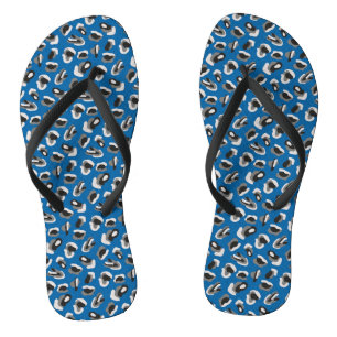 Colourful blue leopard animal print flip flops