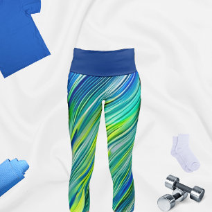 Colourful Blue Linear Patterns Yoga Capri Leggings