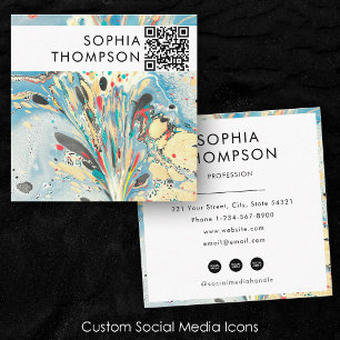 Colourful Blue Marble Abstract QR Code Social Medi Square Business Card