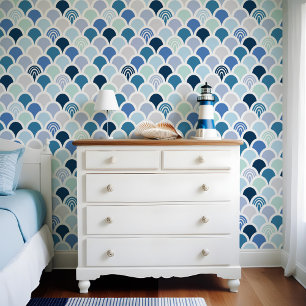 Colourful Blue Mermaid Fish Scale Rainbow Pattern Wallpaper