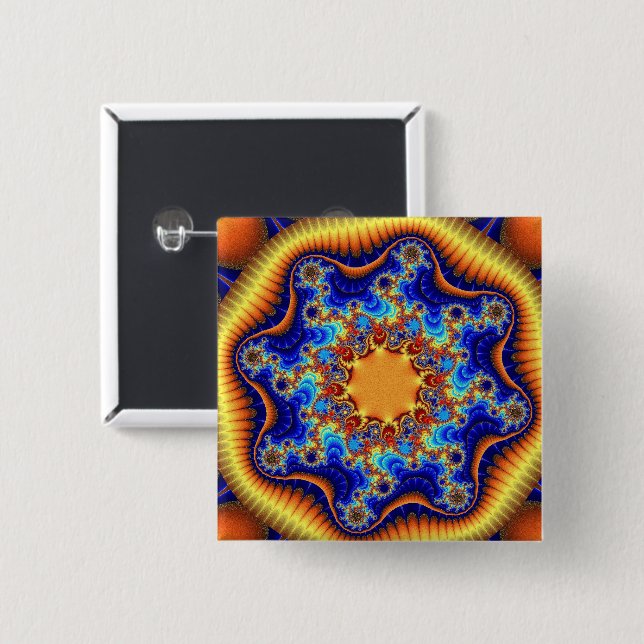 Colourful Blue, Orange and Yellow 15 Cm Square Badge (Front & Back)
