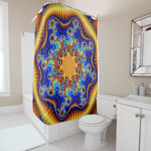 Colourful Blue, Orange and Yellow Shower Curtain