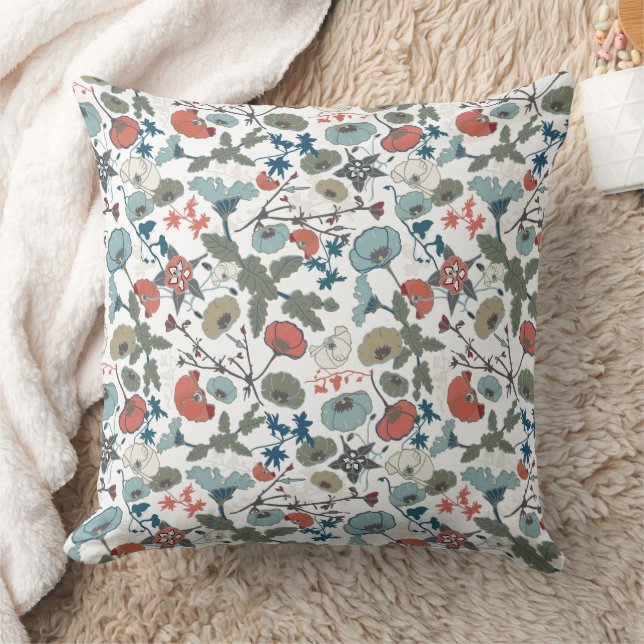 Colourful Blue Orange Flowers Cushion (Blanket)