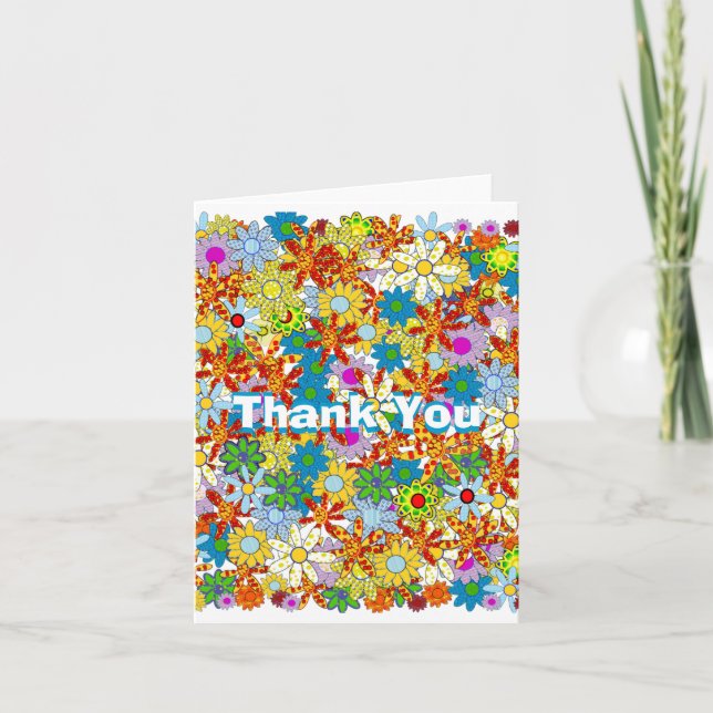 Colourful Blue Orange Red Floral Pattern Thank You (Front)