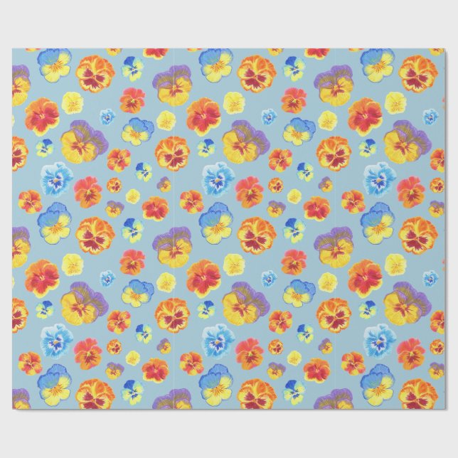 Colourful Blue Pansy Gift Wrapping Paper (Flat)