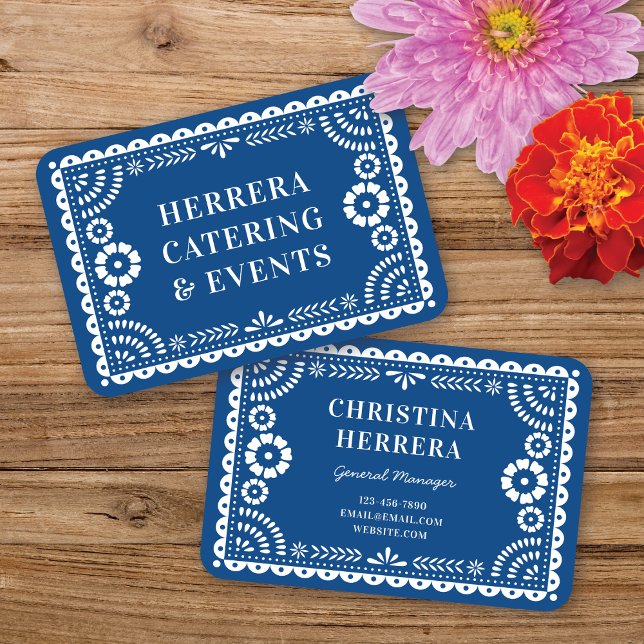 Colourful Blue Papel Picado Catering Event Stylist Business Card (Creator Uploaded)