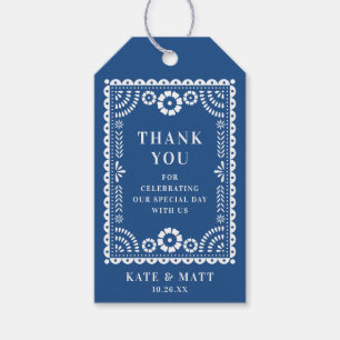 Colourful Blue Papel Picado Wedding Favour Tag