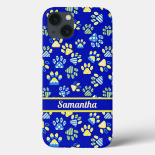 Colourful  Blue Paws Personalised  iPhone 13 Case