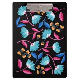 Colourful blue pink folk floral art clipboard