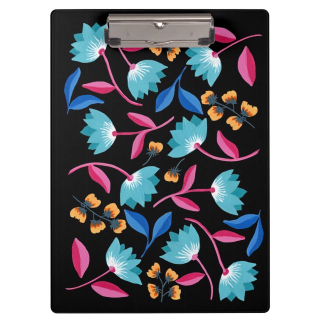 Colourful blue pink folk floral art clipboard (Front)