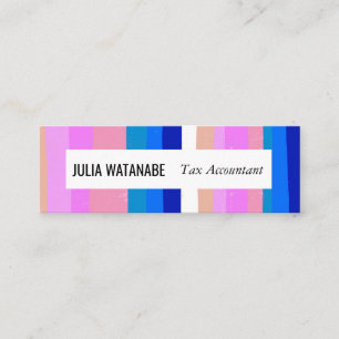 Colourful Blue Pink Minimalist Stripes Handmade Mini Business Card