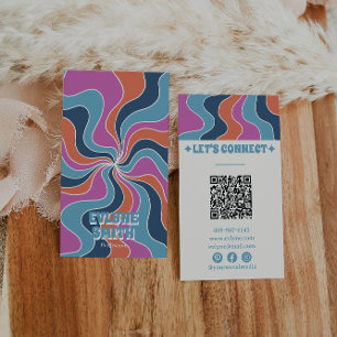 Colourful Blue Pink Orange QR Code Groovy Trendy Business Card