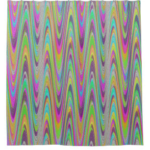 Colourful Blue Pink Yellow Green Orange Wave Shower Curtain