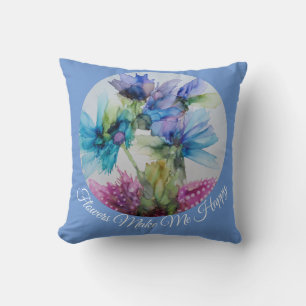 Colourful Blue Purple Pink Green Floral Art Cushion