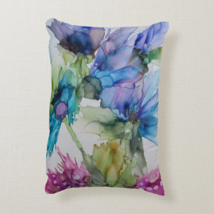 Colourful Blue Purple Pink Green Floral Art Decorative Cushion