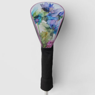 Colourful Blue Purple Pink Green Floral Art  Golf Head Cover