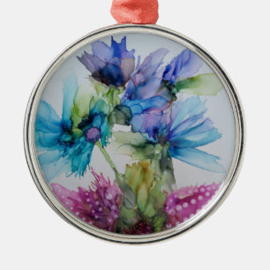 Colourful Blue Purple Pink Green Floral Art Metal Tree Decoration