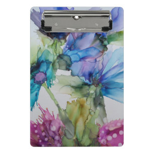 Colourful Blue Purple Pink Green Floral Art Mini Clipboard