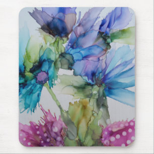 Colourful Blue Purple Pink Green Floral Art Mouse Mat