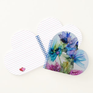 Colourful Blue Purple Pink Green Floral Art  Notebook