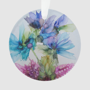 Colourful Blue Purple Pink Green Floral Art Ornament