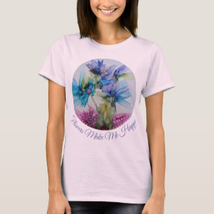 Colourful Blue Purple Pink Green Floral Art  T-Shirt