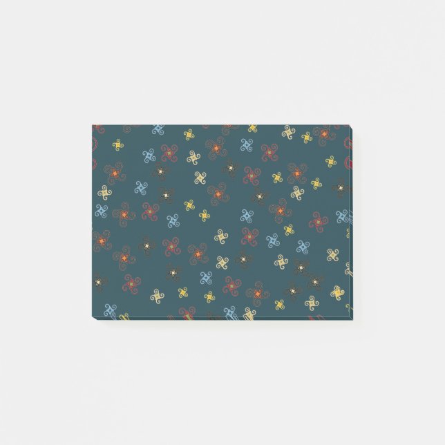 Colourful Blue Red Green Yellow Brown Pinwheels Post-it Notes (Front)