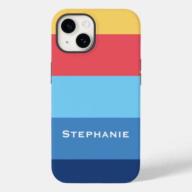 Colourful Blue Red Orange Abstract Stripes Name Case-Mate iPhone Case (Back)