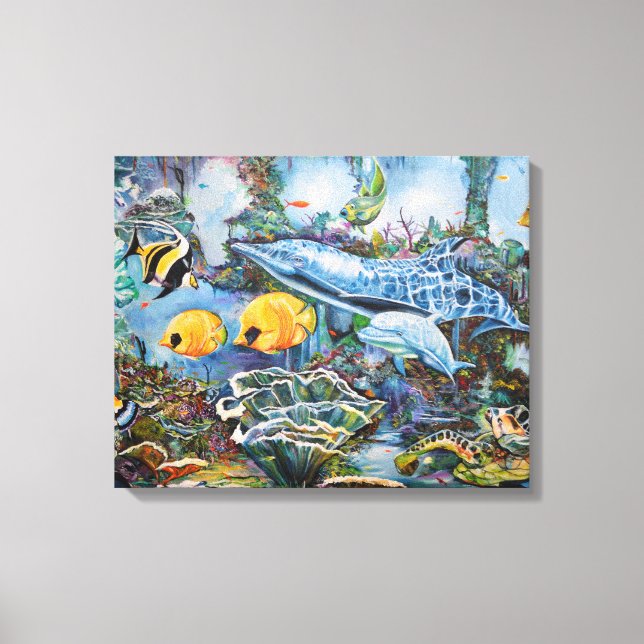 Colourful Blue Red Yellow Marine Animals Canvas Print (Front)