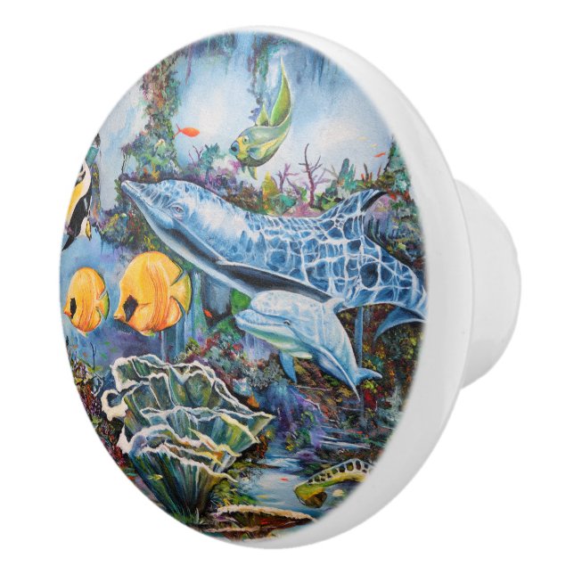 Colourful Blue Red Yellow Marine Animals Ceramic Knob (Right)