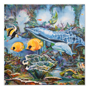 Colourful Blue Red Yellow Marine Animals Photo Print