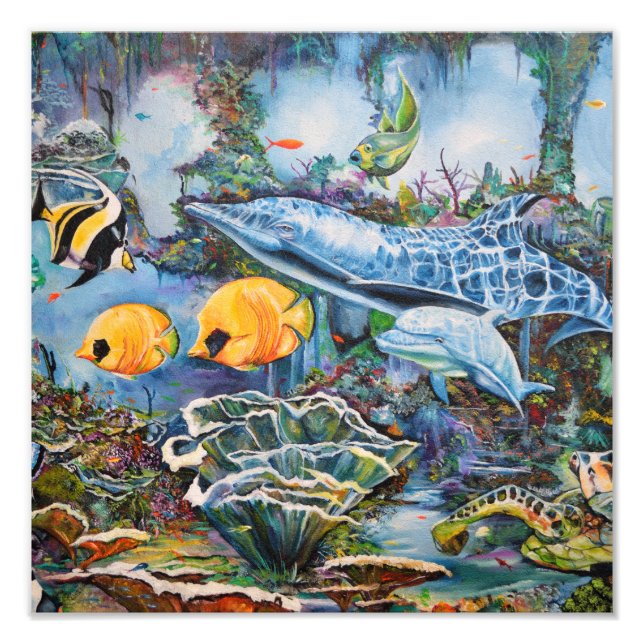Colourful Blue Red Yellow Marine Animals Photo Print (Front)