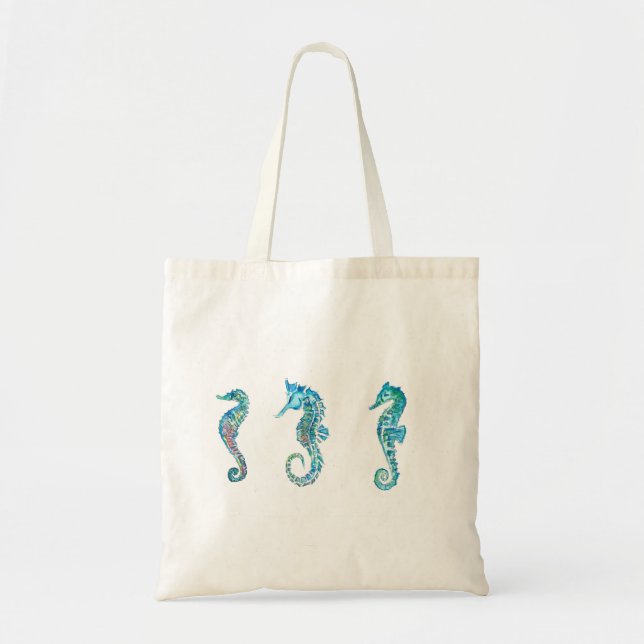 Colourful Blue Seahorses Trio Tote Bag (Front)