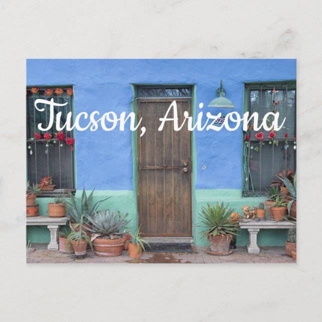 Colourful Blue Southwest home Tucson, Arizona Postcard (Front)