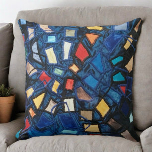 Colourful blue stained glass aspect  abstract  cushion