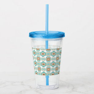 Colourful blue/tan/brown medallion acrylic tumbler