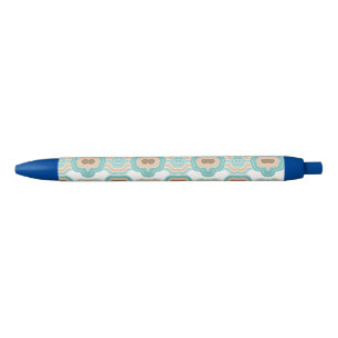colourful blue/tan/brown medallion blue ink pen