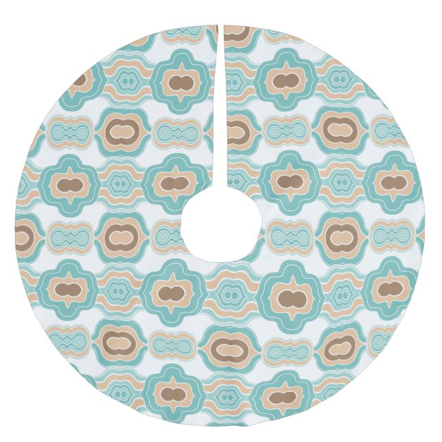 Colourful blue/tan/brown medallion brushed polyester tree skirt (Front)