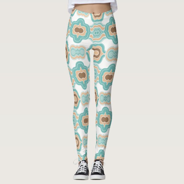 colourful blue/tan/brown medallion leggings (Front)