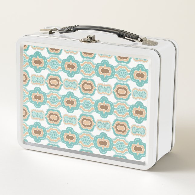 colourful blue/tan/brown medallion metal lunch box (Front)