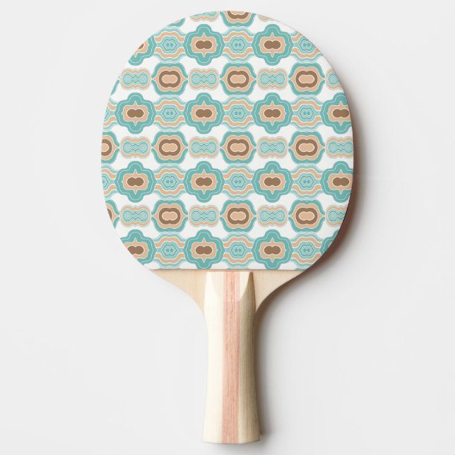 Colourful blue/tan/brown medallion ping pong paddle (Front)