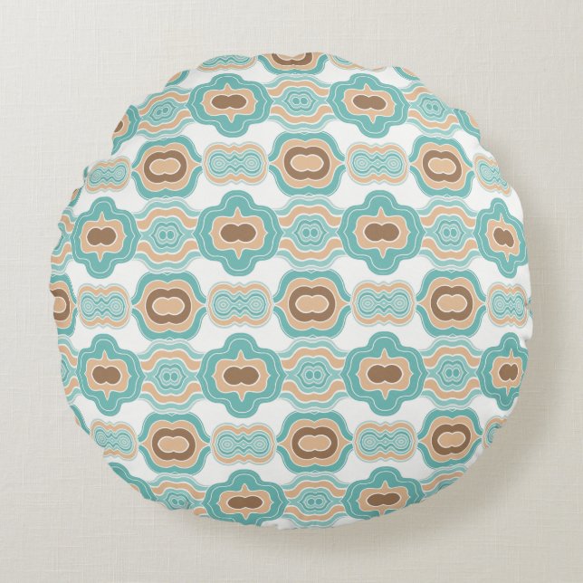 colourful blue/tan/brown medallion round cushion (Front)