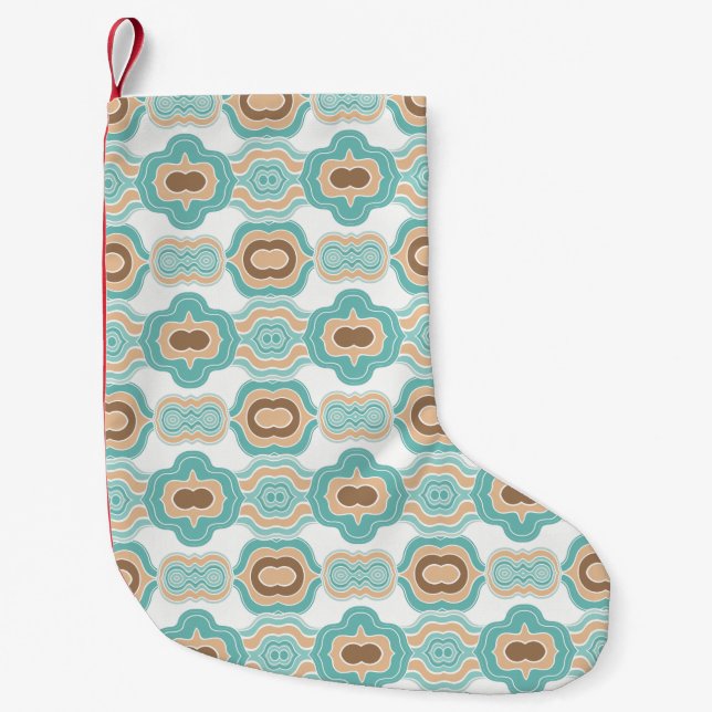 Colourful blue/tan/brown medallion small christmas stocking (Front)