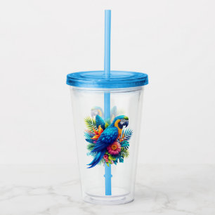 Colourful, blue tropical macaw acrylic tumbler