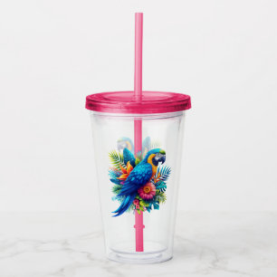 Colourful, blue tropical macaw acrylic tumbler
