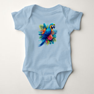 Colourful, blue tropical macaw baby bodysuit