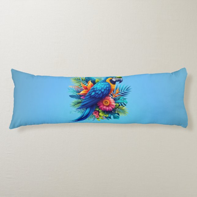 Colourful, blue tropical macaw  body cushion (Front)
